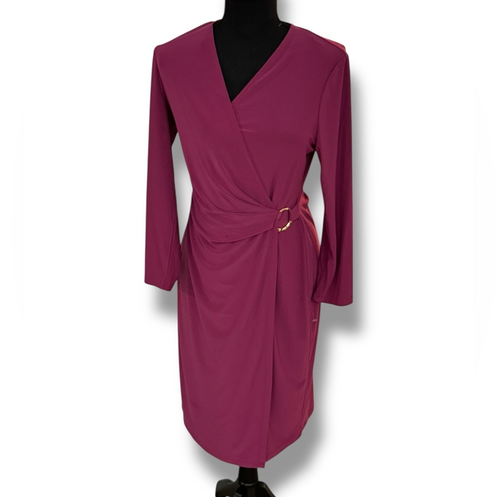 NWOT Black Label by Evan Picone Faux Wrap Dress | Berry Purple Midi | Size 6 - Picture 3 of 7